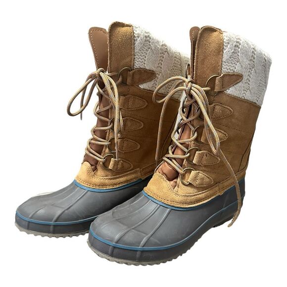 Khombu Boots Women's Size 8 Brown Thermolite Cold Rated Duck Boots Lace up - Picture 1 of 7